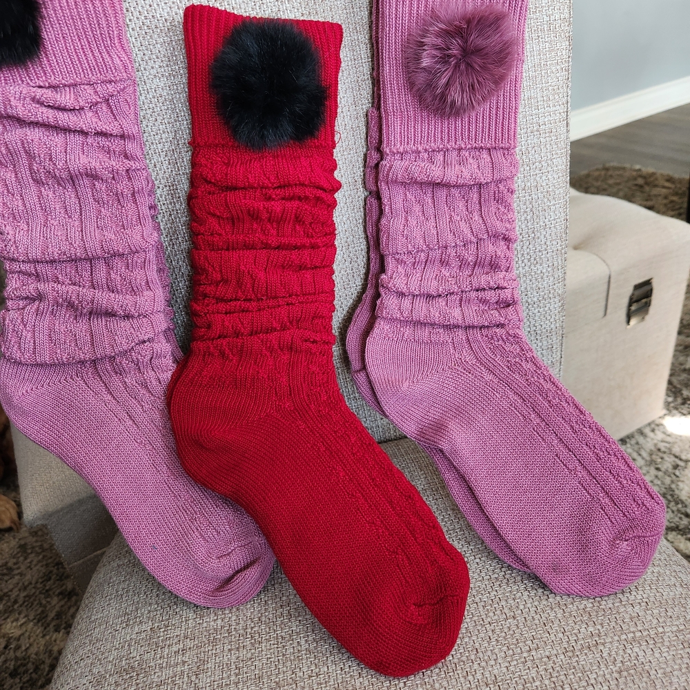 Cozy Red and Pink Pom-Pom Boot Socks New 2 Pink And 2 Red Color